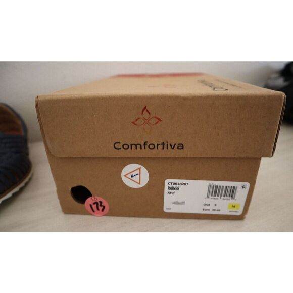 Comfortiva Women's Sz 9M Navy Rainer Leather Woven Huarache Slip-On Sandals - Picture 10 of 10